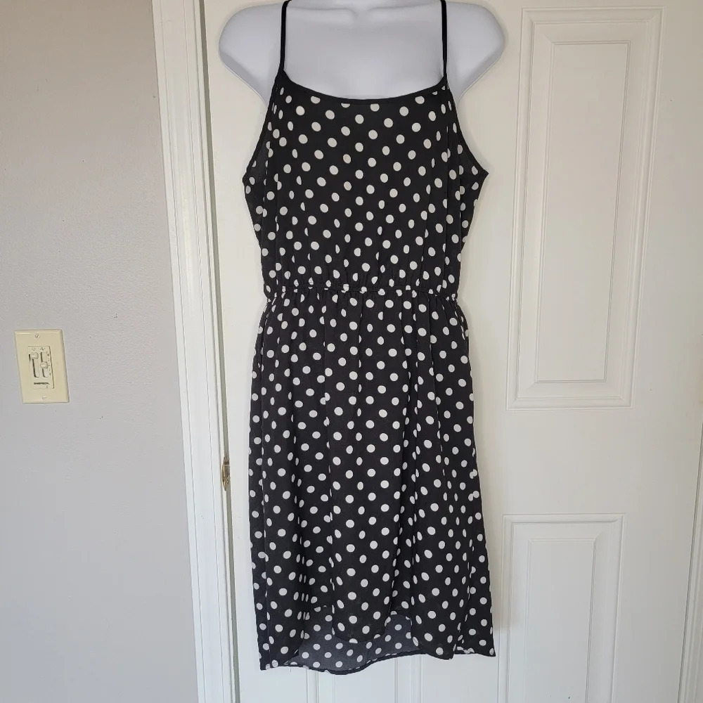 Olive & Oak Black And White Polka Dot High Low Dress Sleeveless Size Small